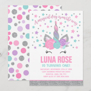 Invitación de cumpleaños de unicornio mágico rosa 