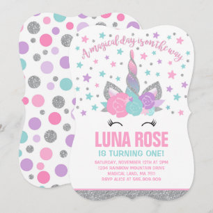 Invitación de cumpleaños de unicornio mágico rosa 
