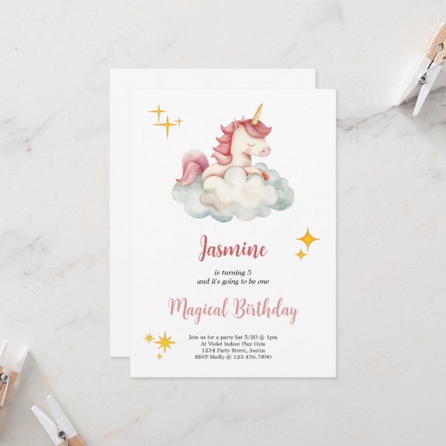 invitación de cumpleaños de unicornio maravilloso (Anverso/Reverso In Situ)
