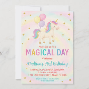 Invitación de cumpleaños de unicornio morado y Ver