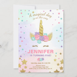 Invitación de cumpleaños de unicornio Oro rosa mág