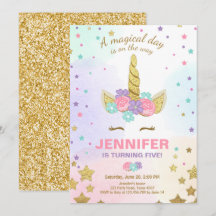 Invitación de cumpleaños de unicornio Oro rosa mág