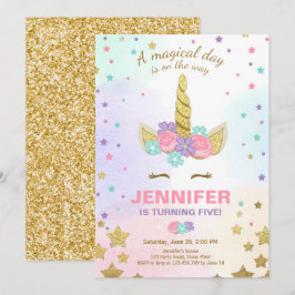 Invitación de cumpleaños de unicornio Oro rosa mág