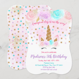 Invitación de cumpleaños de unicornio Oro rosa mág