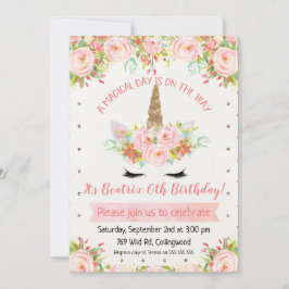 Invitación de cumpleaños de unicornio para chicas