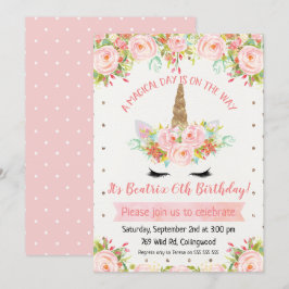 Invitación de cumpleaños de unicornio para chicas
