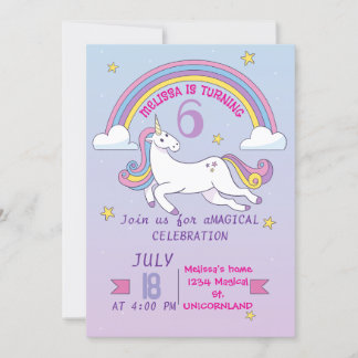 Invitación de cumpleaños de Unicornio para Chicas