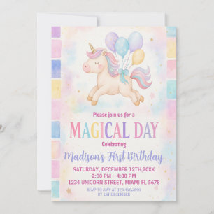 Invitación de cumpleaños de Unicornio para el Past
