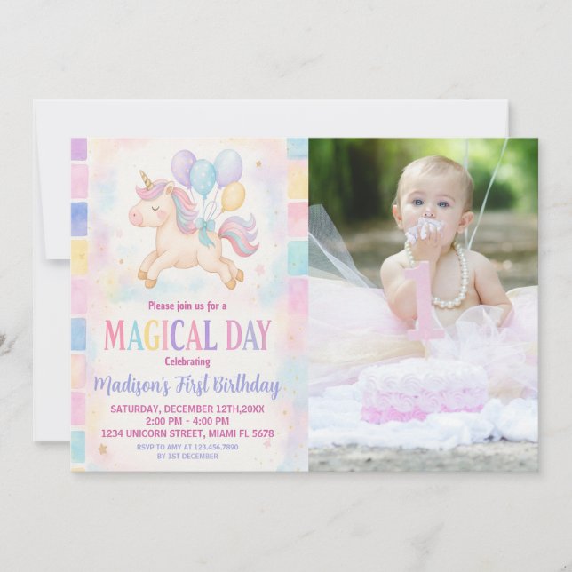 Invitación de cumpleaños de Unicornio para el Past (Anverso)