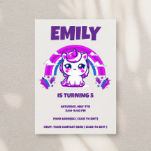 Invitación de cumpleaños de unicornio para niña | 