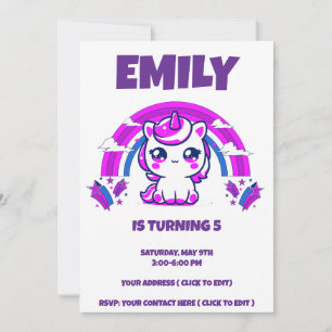 Invitación de cumpleaños de unicornio para niña   