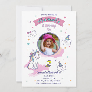 Invitación de cumpleaños de unicornio para niña