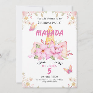Invitación de cumpleaños de unicornio para niñas