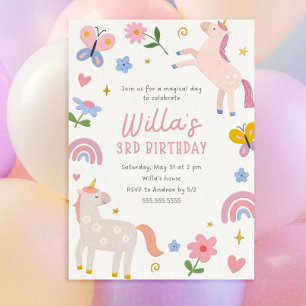 Invitación de Cumpleaños de Unicornio para Niñas  