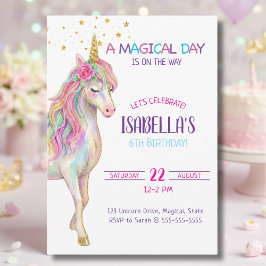 Invitación de cumpleaños de unicornio para niñas d