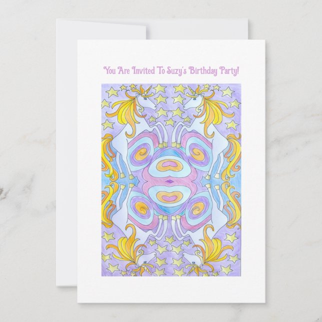 Invitación de cumpleaños de Unicornio para niños (Anverso)