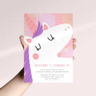 Invitación de cumpleaños de unicornio pastel