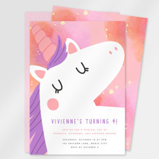 Invitación de cumpleaños de unicornio pastel