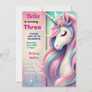 Invitación de cumpleaños de Unicornio Pastel Fiest