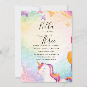 Invitación de cumpleaños de Unicornio Pastel Fiest