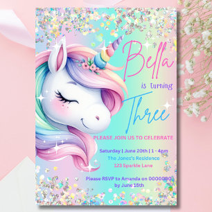 Invitación de cumpleaños de Unicornio Pastel Fiest