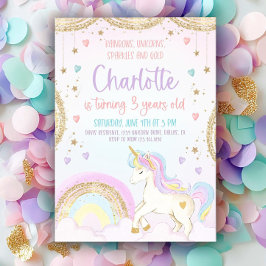 Invitación de cumpleaños de Unicornio Pastel Unico
