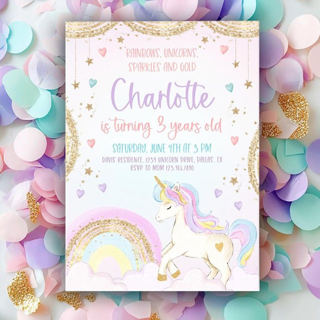Invitación de cumpleaños de Unicornio Pastel Unico (Subido por el creador)
