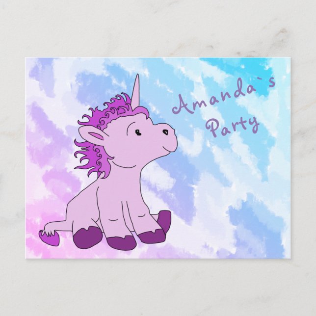 Invitación de Cumpleaños de Unicornio Pequeño Rosa (Anverso)