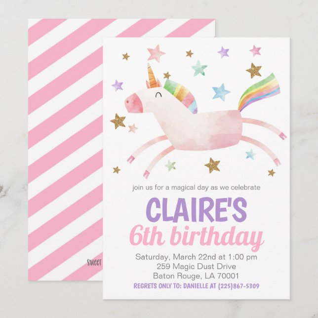 Invitación de cumpleaños de Unicornio por el Día M (Anverso / Reverso)