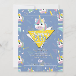 Invitación de cumpleaños de unicornio retro morado