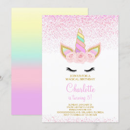 Invitación de cumpleaños de Unicornio rosa
