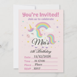 Invitación de Cumpleaños de Unicornio Rosa Mágico 