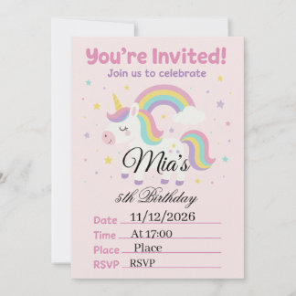 Invitación de Cumpleaños de Unicornio Rosa Mágico 