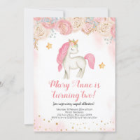 Invitación de cumpleaños de unicornio rosa mágico
