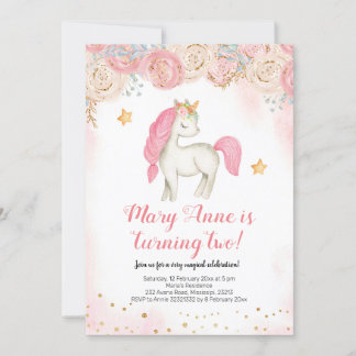 Invitación de cumpleaños de unicornio rosa mágico