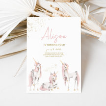 Invitación de cumpleaños de Unicornio rosa minimal