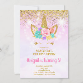 Invitación de cumpleaños de Unicornio rosa purpuri