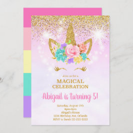 Invitación de cumpleaños de Unicornio rosa purpuri