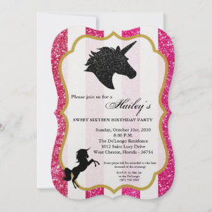 Invitación de cumpleaños de unicornio rosa purpuri