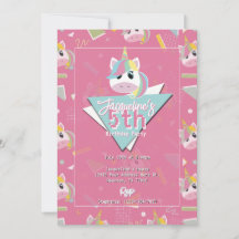 Invitación de cumpleaños de unicornio rosa retro p