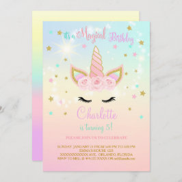 Invitación de cumpleaños de unicornio rosa y azul 