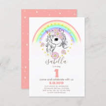 Invitación de cumpleaños de Unicornio Rosado de Ru