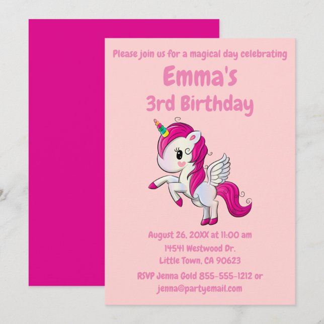 Invitación de cumpleaños de unicornio - Super lind (Anverso / Reverso)