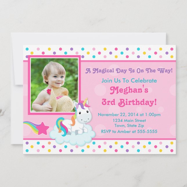 Invitación de cumpleaños de Unicornio Tarjeta foto (Anverso)