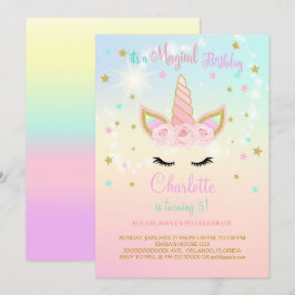 Invitación de cumpleaños de Unicornio verde azulad