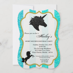 Invitación de cumpleaños de unicornio Verde azulad