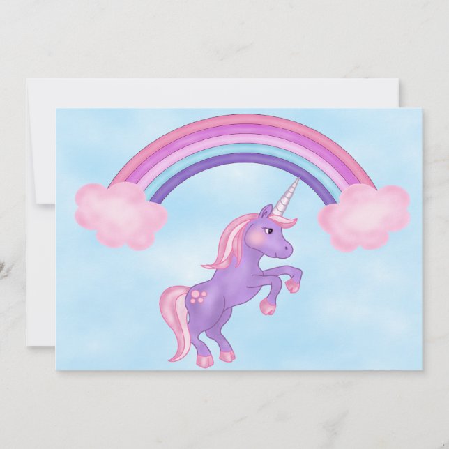 Invitación de cumpleaños de Unicornio y Arcoiris (Anverso)