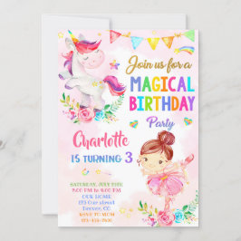 Invitación de cumpleaños de Unicornio y Ballerina 