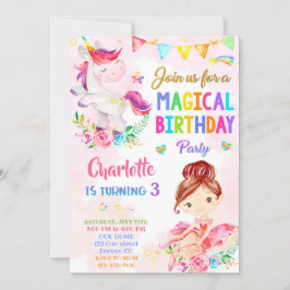Invitación de cumpleaños de Unicornio y Ballerina 