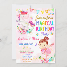 Invitación de cumpleaños de Unicornio y Ballerina 